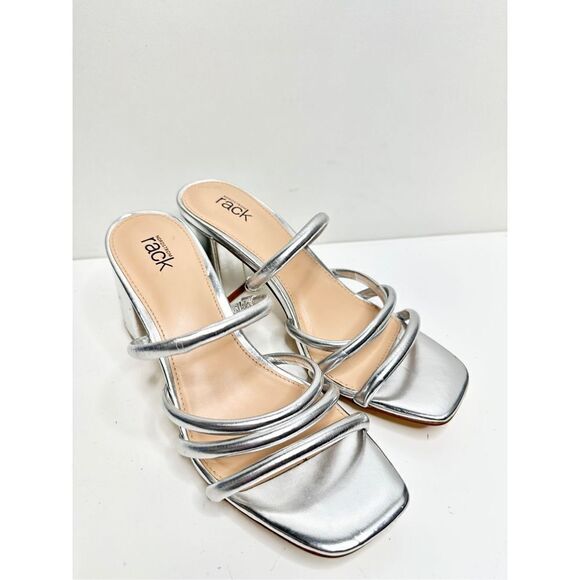 Nordstrom‎ Rack Sandals Womens Size 6 Silver Block Heel Slip On Strappy - Picture 1 of 9